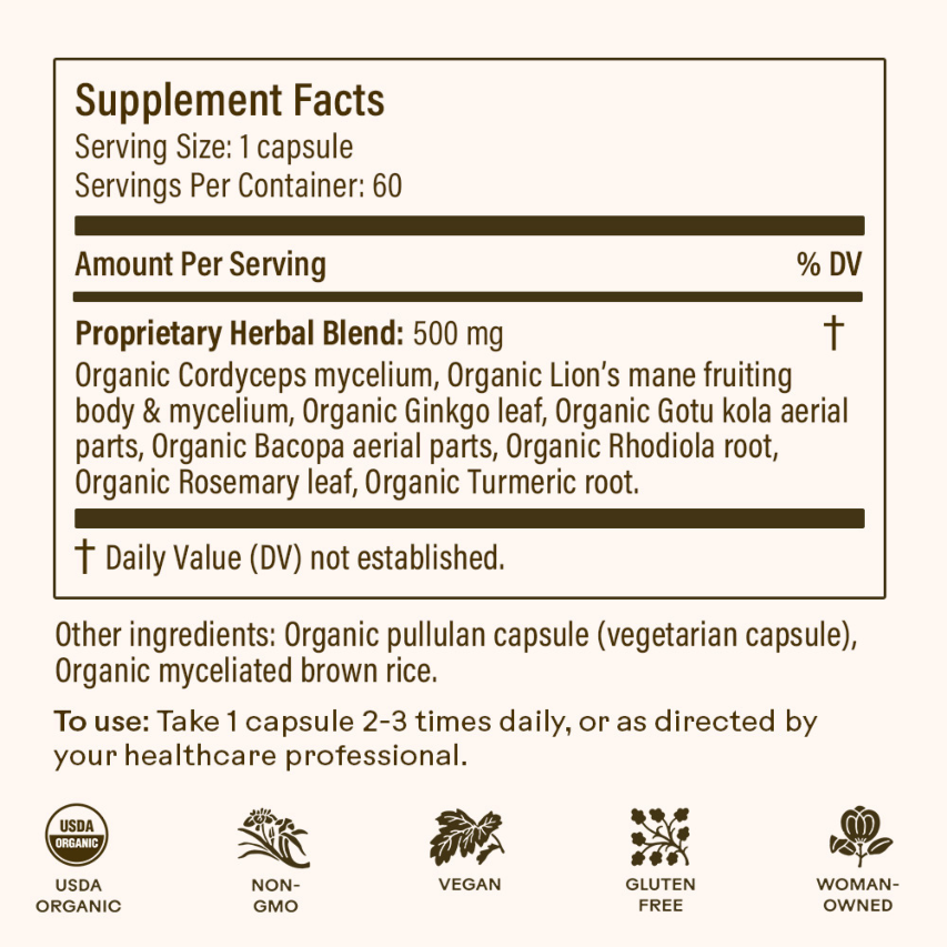 Supplement label with detailed ingredient list and usage instructions