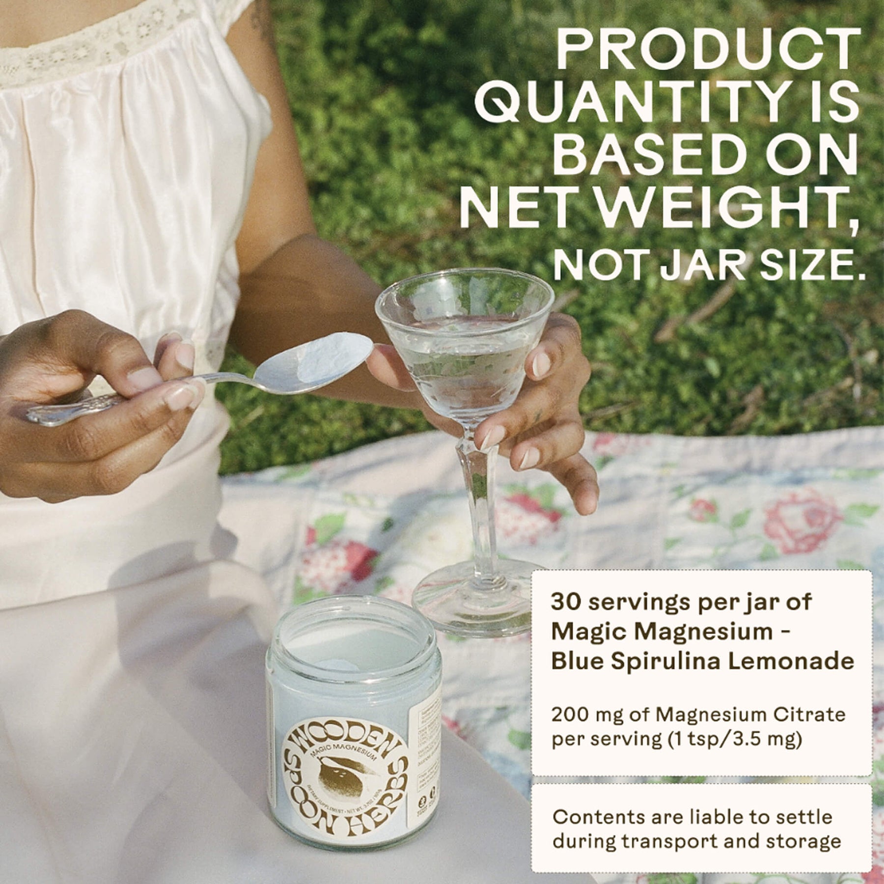Magic Magnesium Blue Spirulina Lemonade on a picnic blanket